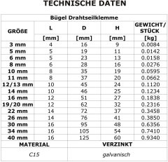 x SEILKLEMME BÜGEFORM 19/20mm verzinkt Drahtseilklemme Stahlseil Seil Draht Stahl Drahtseil