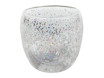 HIT DVOJNI STEKLENI KOZAREC S KONFETI 250 ML, SREBRN