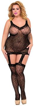 Črn leopardji kombinezon Pussy SoftLine 6272 Plus Size XL-XXXL