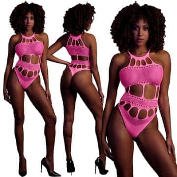 Au! 832 Roza mrežasti bodi z UV-žarki, seksi! XL/4XL
