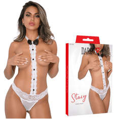 Daring! Bel erotični bodi iz smokinga z pentljo - Stacy Tuxedo Body S/M