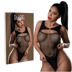 Daring! Bodi iz mrežastega in mokrega videza z verižico in visokim pasom - L/XL