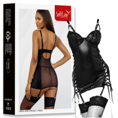 Obleka Wetlook s čipko in tangicami SoftLine črna 110836 S