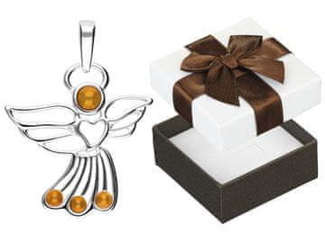 Seijou Srebrni obesek angel z jantarjem Ženski srebrni obesek angel srebrn