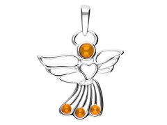 Seijou Srebrni obesek angel z jantarjem Ženski srebrni obesek angel srebrn