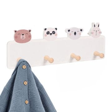 Northix Otroški obešalnik za plašče s 4 kavlji, MDF in bor, 15x38 cm