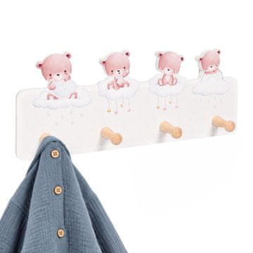 Northix Otroški obešalnik za plašče s 4 kavlji, 15 x 38 cm, MDF in bor