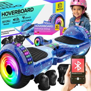 Retoo HOVERBOARD 10' CALI ELEKTRIČNI SKATEBOARD LED DESKA ZVOČNIKI BT 10 CALI ZAŠČITNE PLOŠČE – modra E031-2