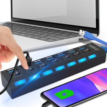 Retoo USB-HUB, 7-VTIČNI RAZDELILNIK, USB 3.0 RAZDELILNIK