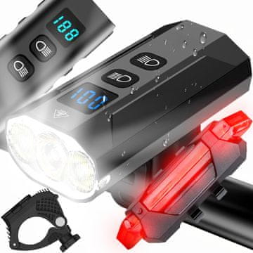 Retoo Močna KOLESARSKA svetilka LED spredaj + zadaj 900 lm svetilka 2500 mAh – ER1032
