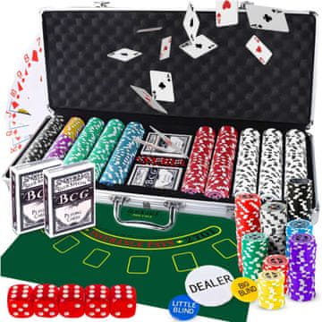 Retoo POKERSKI SET 500 ŽETONOV, KOVČEK, KARTE, TEXAS, KOCKE, POKERSKI ŽETONI, VELIKI – DR294