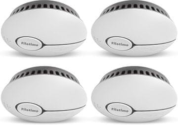 Detektor dima komplet 4 kosov, fotoelektrični požarni alarm EN14604, 85dB sirena z LED signalom, stenska ali stropna montaža, zamenljiva baterija, premer 125x35 mm, bel, za dom in pisarno, varen