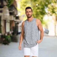 Moška majica brez rokavov tank top komplet 2 kosa za trening črna siva velikost S, 92% poliester 8% elastan, hitro sušeča žakardna mrežasta tkanina, muscle fit kroj, stranski zarezi