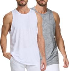 Set 2 moških atletskih majic brez rokavov Tank Top muscle shirt bela/siva 2 kom velikost S 92% poliester 8% elastan žakardna mreža hitro se suši fitnes bodybuilding tek