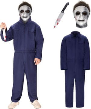 Moški kostum za noč čarovnic kombinezon grozljivka morilec mornarsko moder XL, udoben poliester, 6 žepov, skrita zadrga, elastičen pas, primeren za cosplay in pustne zabave, raven kroj, pralen