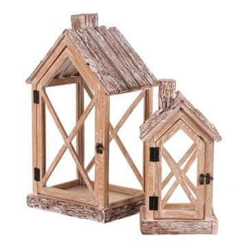 Autronic Svetilka Wooden lantern - house shape with chimney, price for a set of 2 pieces (DA219)