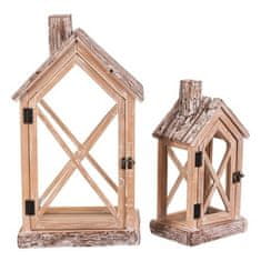Autronic Svetilka Wooden lantern - house shape with chimney, price for a set of 2 pieces (DA219)
