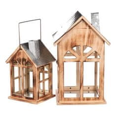 Autronic Svetilka Wooden lantern - house shape, price for a set of 2 pieces (LUC323)