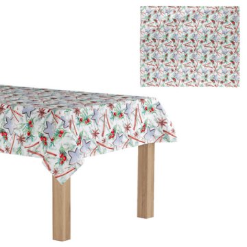 Autronic Prt Tablecloth with Christmas motif, gingerbread and cinnamon on a white background, 130x160 cm, 100% (UBR039)