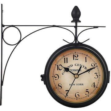 Retoo Dvostranska stenska ura v retro-vintage slogu, kovinska, črna, 24 cm