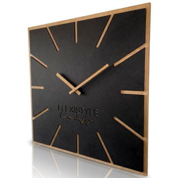Flexistyle Velika stenska ura za dnevno sobo, črna, ECO EXACT, 60 cm