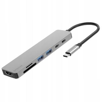 USB-C HUB razdelilnik 7v1 adapter Proove Iron Link HDMI 4K USB-C srebrne barve