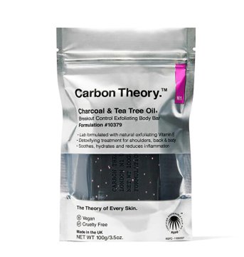 Carbon Theory Eksfolirajoče milo za telo Charcoal & Tea Tree Oil Breakout Control (Exfoliating Body Bar) 100 g