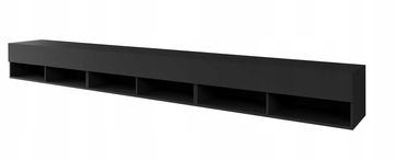 TV omarica 300 cm moderna, viseča/stoječa, 3 vrata, mat črna z LED