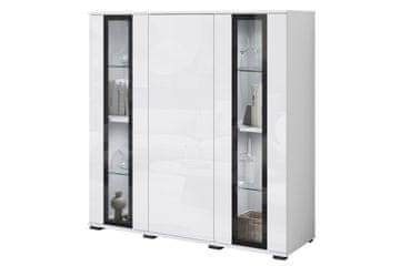 Moderna, visoka vitrina 120 cm s steklenimi frontami, belim sijajem in LED osvetlitvijo