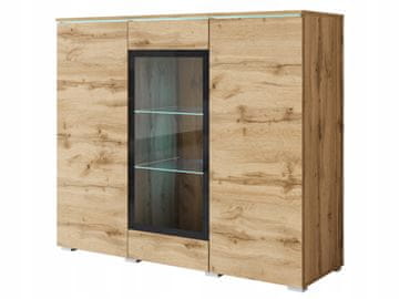 Moderna, visoka vitrina za dnevno sobo, 120 cm, 3-vratna, z mat steklom Wotan