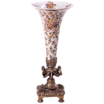 Elegantna porcelanasta vaza z rjavim podstavkom - cvetlični motiv