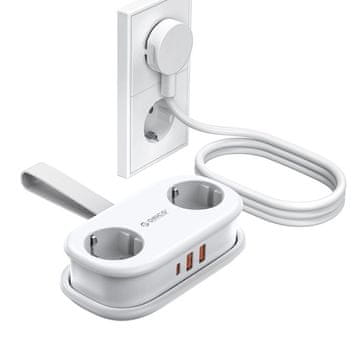 Orico AP3 podaljšek 5in1 2x USB-A / 1x USB-C / 2x AC 20W, bel