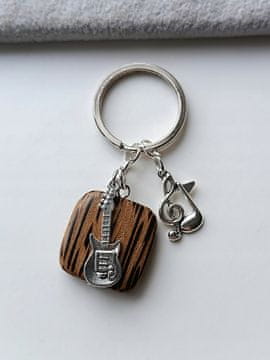 OBESEK ZA KLJUČE Z GLASBO, ELEKTRIČNA KITARA, NOTNICE, LES, DIVJA PALMA, GLASBA