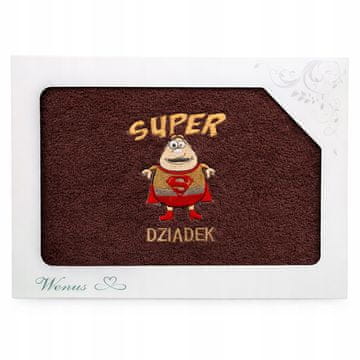 Brisača z vezenjem "Super dedek" 70x140cm rjava, darilni hit