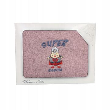 Brisača z vezenjem "Super babica" 70x140cm roza
