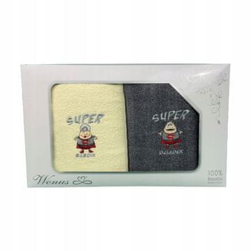 Komplet brisač Super babica in Super dedek 50x100 cm, različne barve