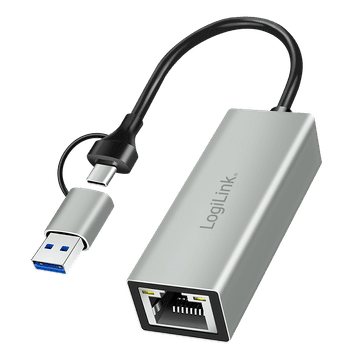 USB-C/A 2-v-1 adapter za Ethernet LAN RJ45 omrežno kartico LogiLink Aluminum