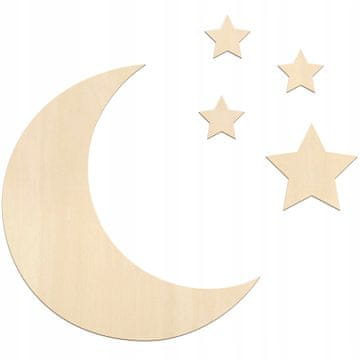 DE Dekoracija za otroško sobo, leseno podnožje, luna, 4 zvezdice, stenski komplet