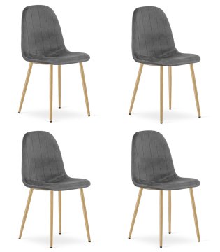 Stol PADVA, žamet, temno siv, hrastove noge, 4 kosi