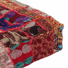 Vidaxl Tabure večbarven kvadraten bombaž ročno delo 50x50x12 cm rdeč