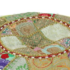 Vidaxl Tabure večbarven okrogel, bombaž, ročno izdelan 40x20 cm zelen