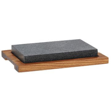 Kela Servirni kamen Country s podstavkom, granit/akacijev les, 24×16×4 cm