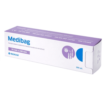 Medilab MediBag samolepilne sterilizacijske vrečke 70 mm x 230 mm, ploščate, papir-folija, 200 kosov