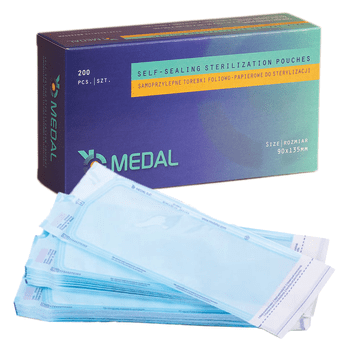 MEDAL Samolepilne sterilizacijske vrečke 90 mm x 135 mm, ploščate, papir-folija, 200 kosov