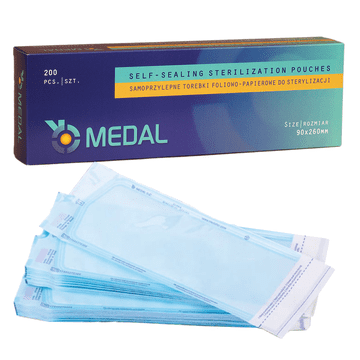 MEDAL Samolepilne sterilizacijske vrečke 90 mm x 260 mm, ploščate, papir-folija, 200 kosov