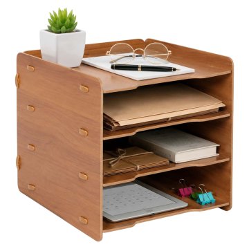 Northix 4-prekatni MDF pladenj za dokumente, temno rjav, z lesnim efektom
