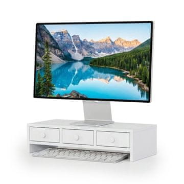 Northix Belo stojalo za monitor s 3 predali, MDF material