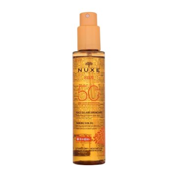 Nuxe Sun Tanning Sun Oil SPF50 vodoodporno olje za zaščito pred soncem proti temnim madežem in staranju kože 150 ml