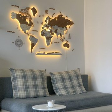 Lesen zemljevid sveta z osvetljenimi LED 3D vzorci XV obrob + imena držav 160x100 cm
