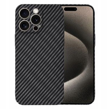 Ovitek za iPhone 15 Pro Max, hrbtna stran iz karbonitnih vlaken, karbon, črna